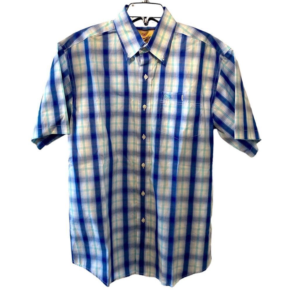 Wrangler Plaid Blue White Mint Button Pockets 69Cotton 40 Polyester Brand New